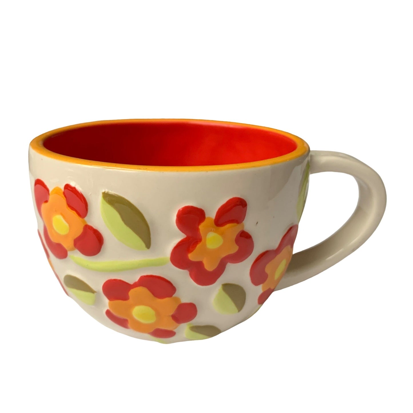 Starbucks 2008 Hand-Painted 14 oz. Red Floral Ceramic Coffee Mug