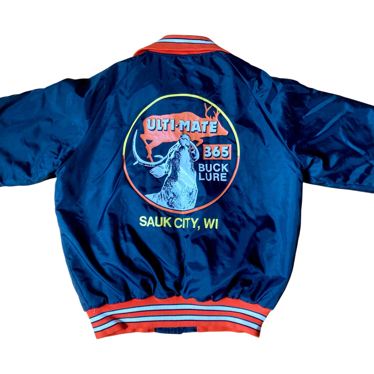 Vintage Ulti-Mate 365 Buck Lure Satin Bomber Jacket by Butwin Sauk City, WI