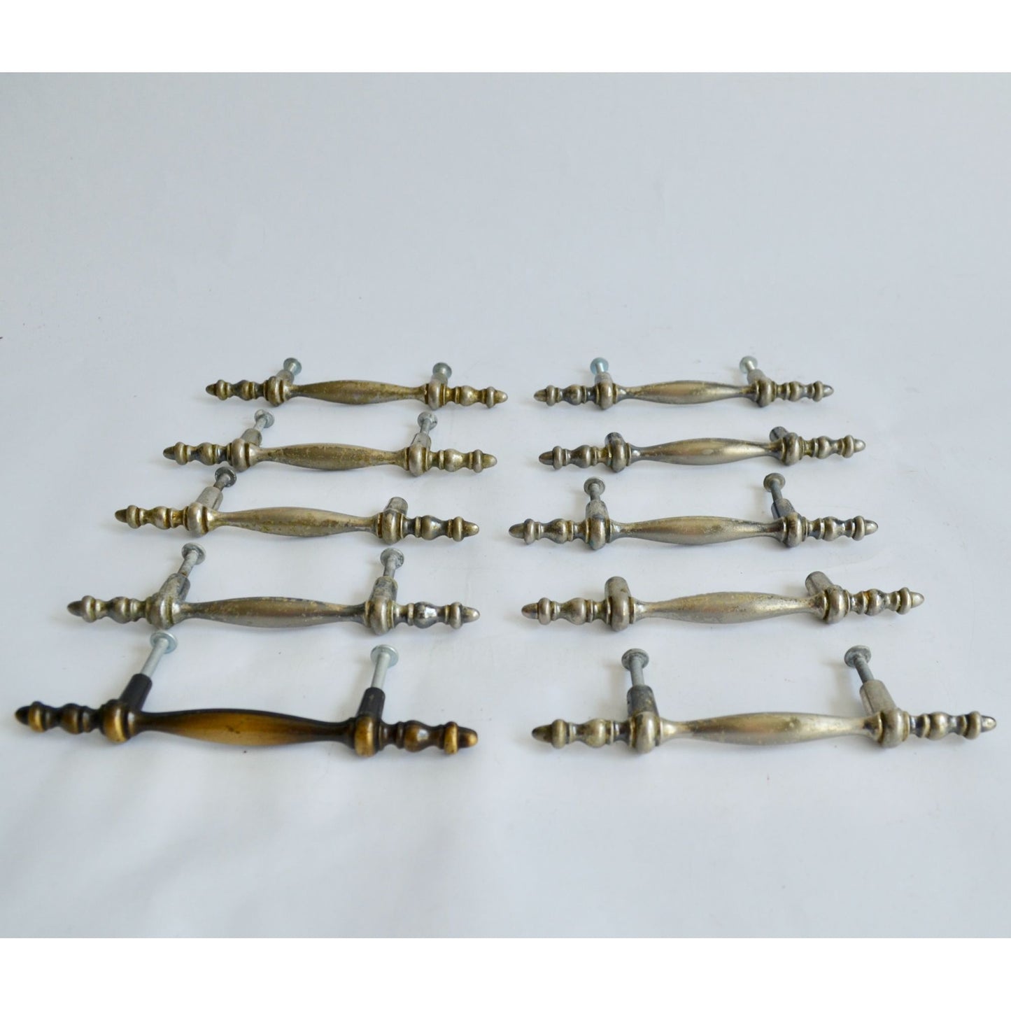Lot of 10 Vintage Drawer Pulls Handles 3" Centers Brass