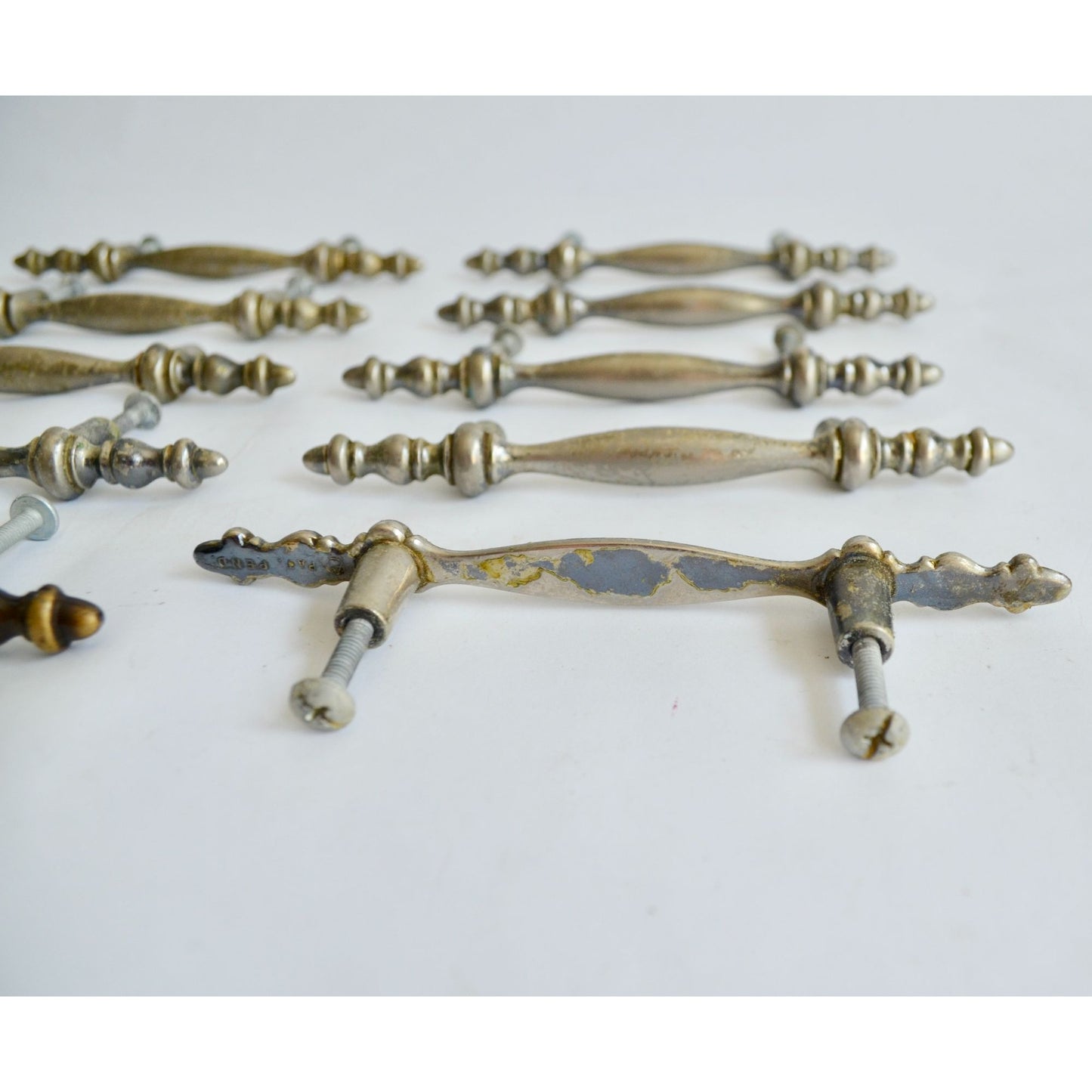 Lot of 10 Vintage Drawer Pulls Handles 3" Centers Brass