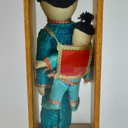Vintage China Chinese Mom Mother & Baby Child Doll In Shadowbox