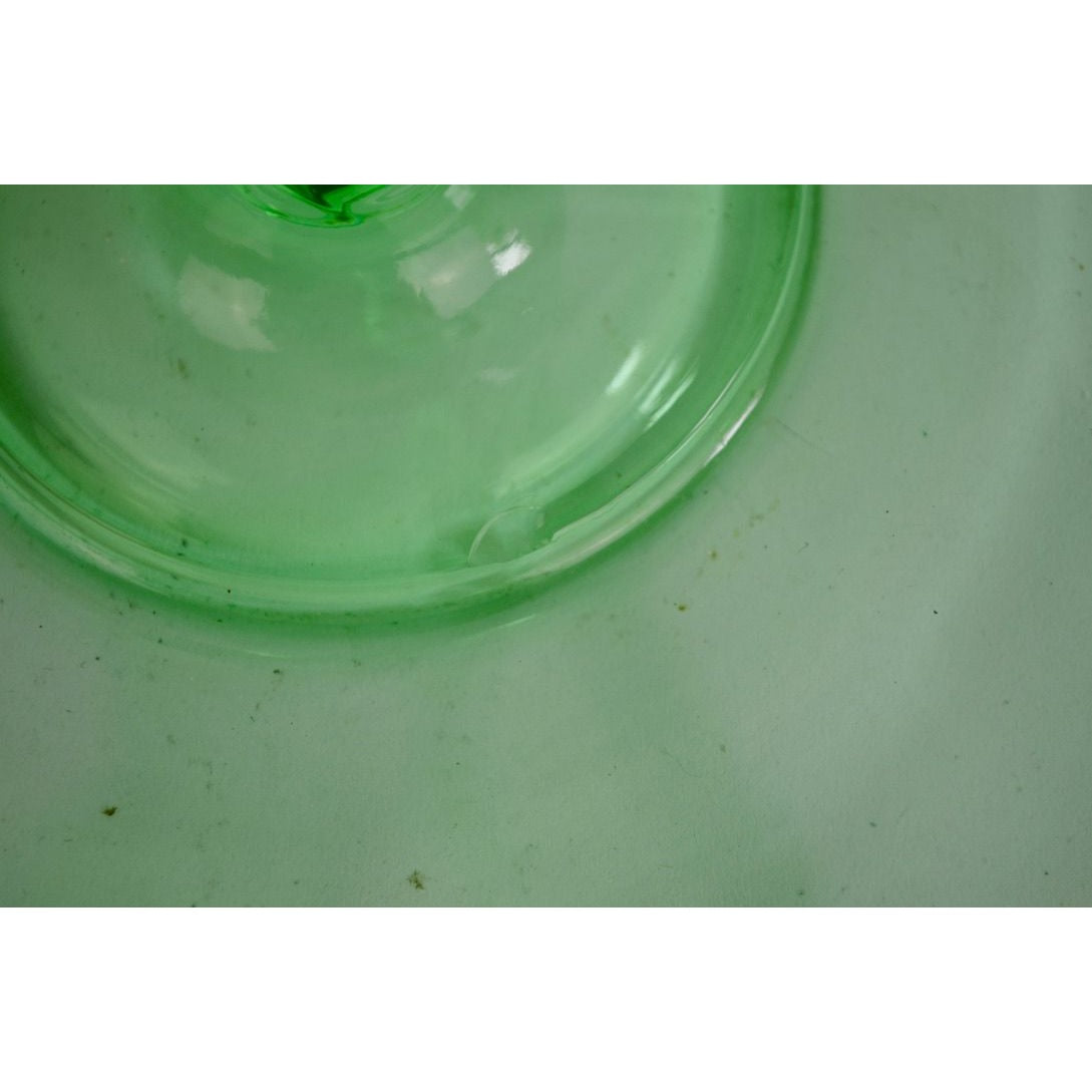 Vintage Uranium Vaseline Glass Octagon Serving Dish Middle Handle Green
