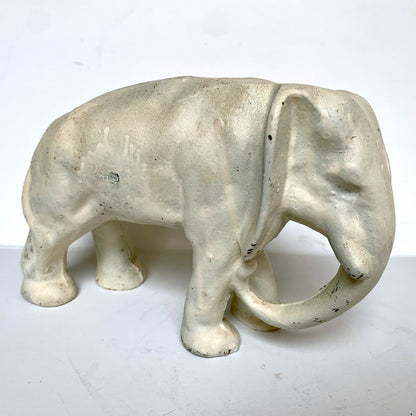 Vintage Cast Metal Painted White Elephant Figurine