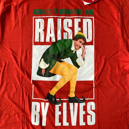 Elf Movie Raised by Elves Red Christmas Shirt NEW