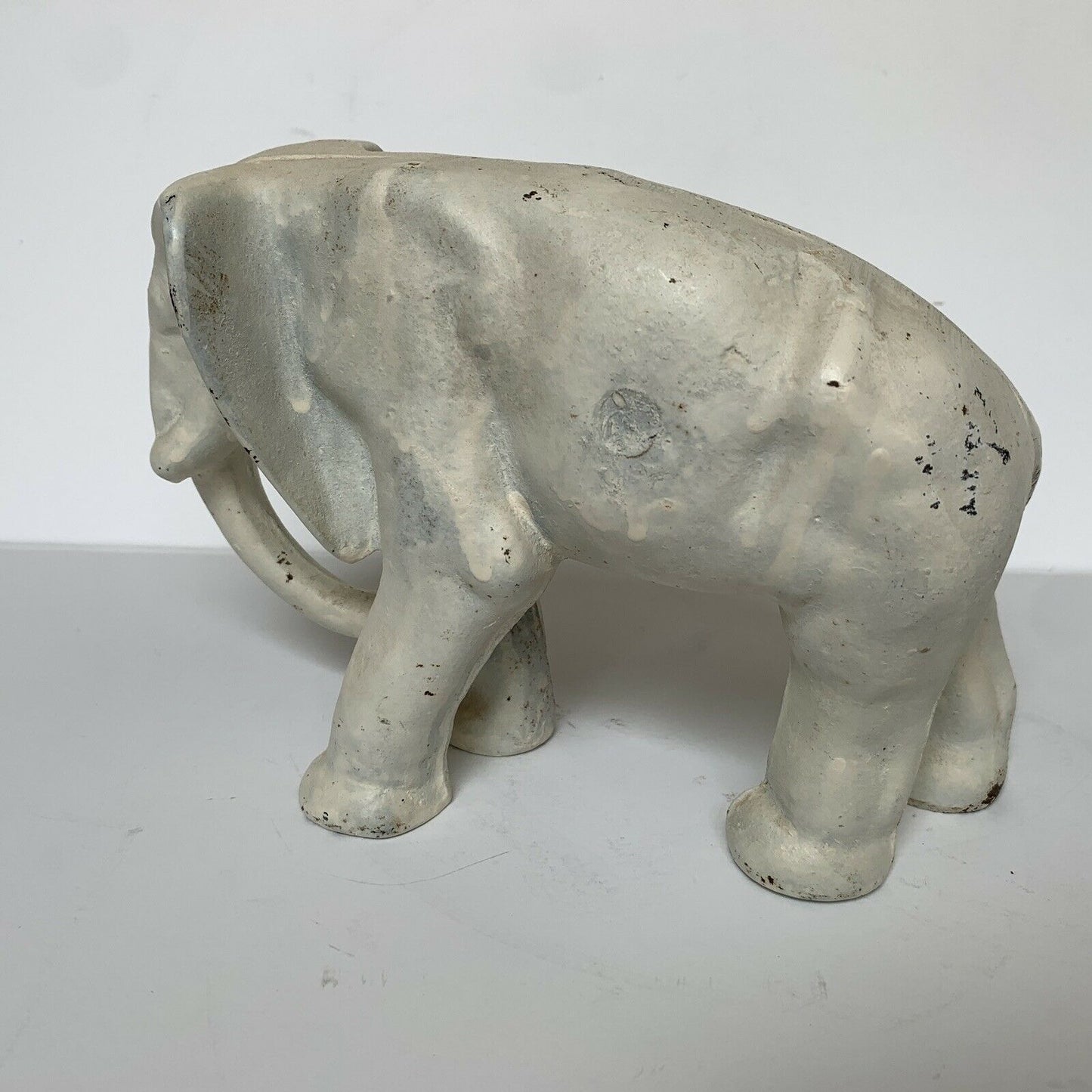 Vintage Cast Metal Painted White Elephant Figurine