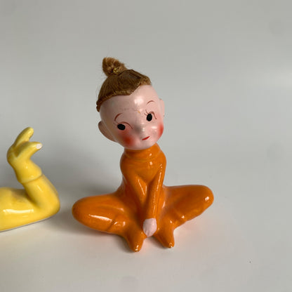 Vintage Pixie Elf Elves Set of 2 Hair Orange Yellow Figurines