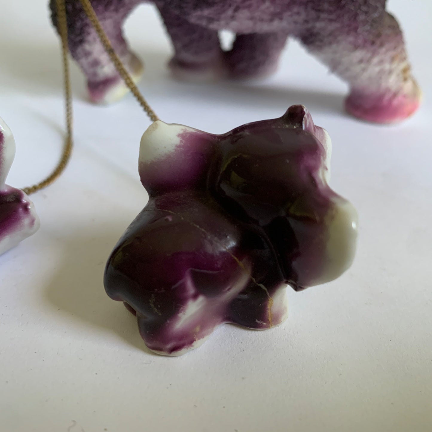 Vintage Mama Chained Babies Elephant Anthropomorphic Salt Glazed Purple