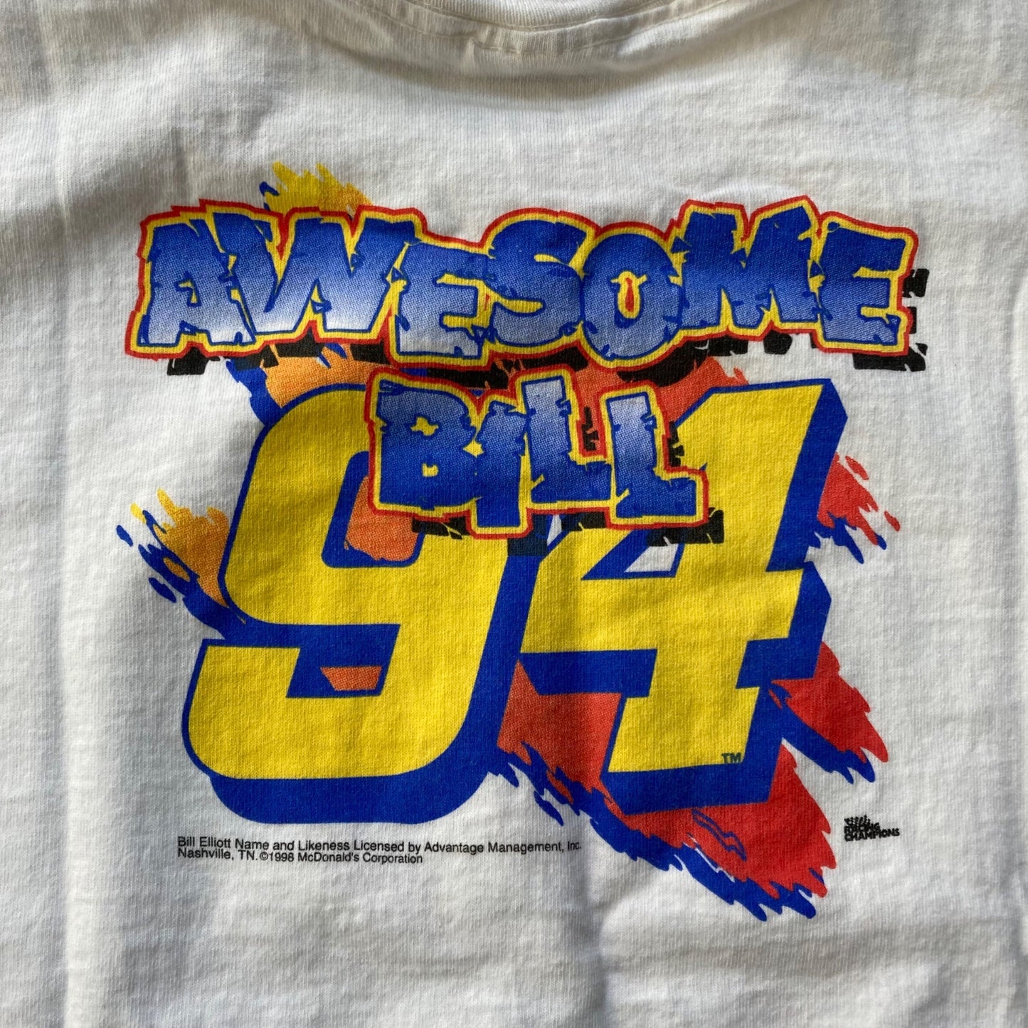 Vintage Bill Elliott NASCAR "Drive Thru Crew" T-Shirt Youth Size L McDonalds #94
