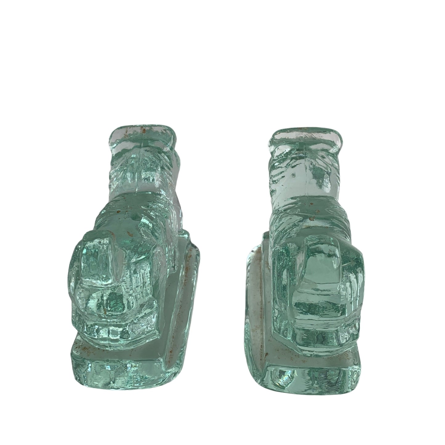 Pair Scottie Dogs Glass Heavy Bookends Set of 2 Seaglass Green
