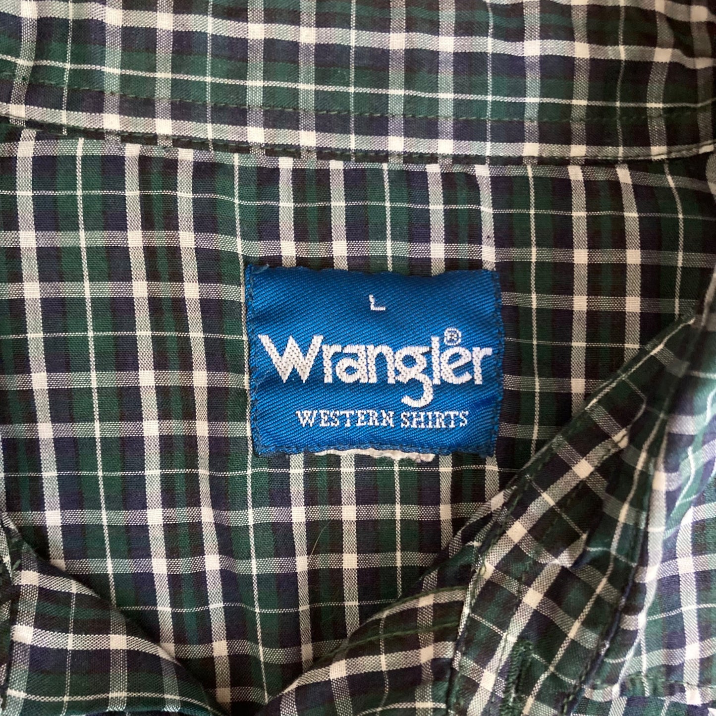 Vintage Wrangler Long-Sleeve Western Shirt Pearl Snap Plaid Green Men's Large