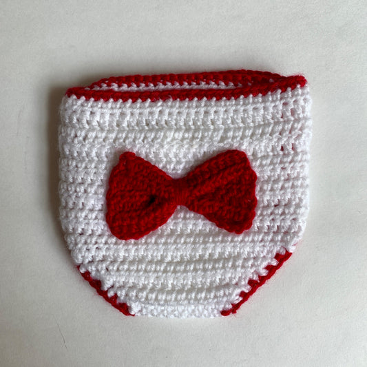 NEW White & Red Bow Knit Diaper Cover 0-6 Months