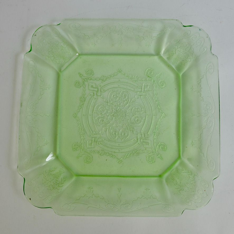 Anchor Hocking Square Princess Plate Vaseline Uranium Glass Green Vintage