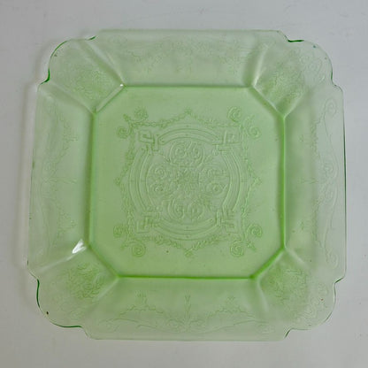 Anchor Hocking Square Princess Plate Vaseline Uranium Glass Green Vintage