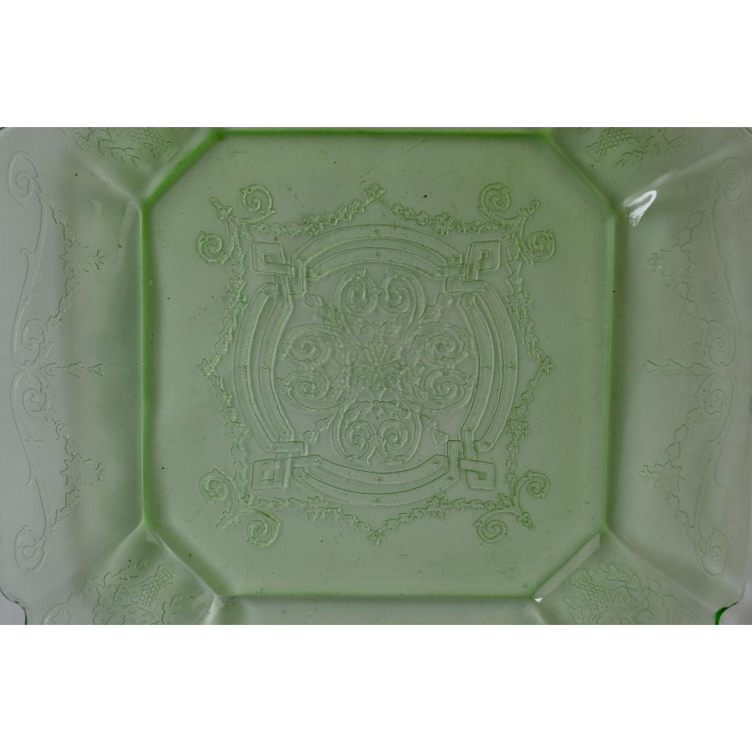 Anchor Hocking Square Princess Plate Vaseline Uranium Glass Green Vintage
