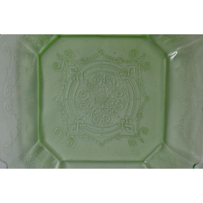 Anchor Hocking Square Princess Plate Vaseline Uranium Glass Green Vintage