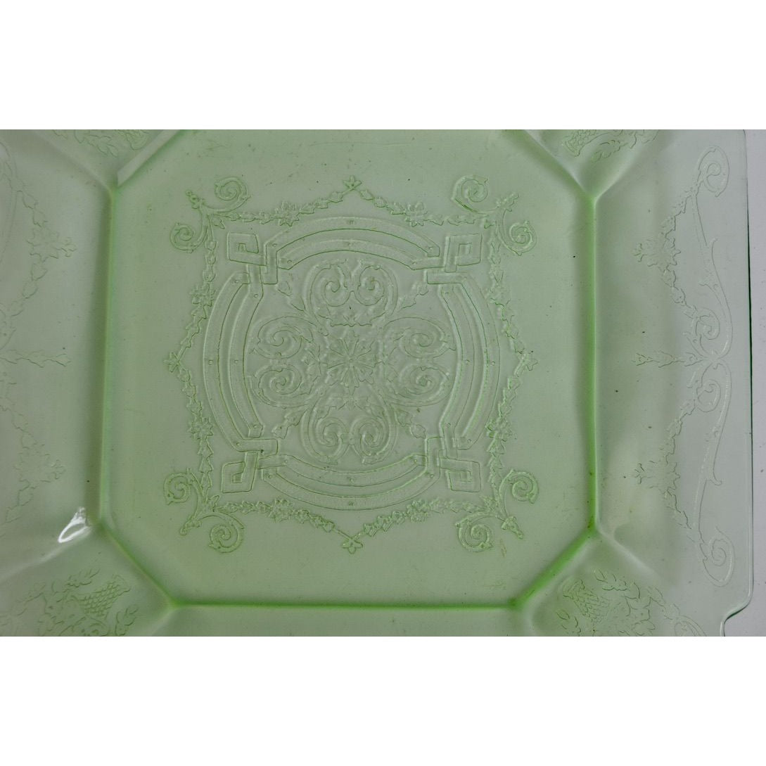 Anchor Hocking Square Princess Plate Vaseline Uranium Glass Green Vintage