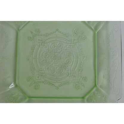 Anchor Hocking Square Princess Plate Vaseline Uranium Glass Green Vintage