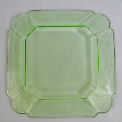 Anchor Hocking Square Princess Plate Vaseline Uranium Glass Green Vintage