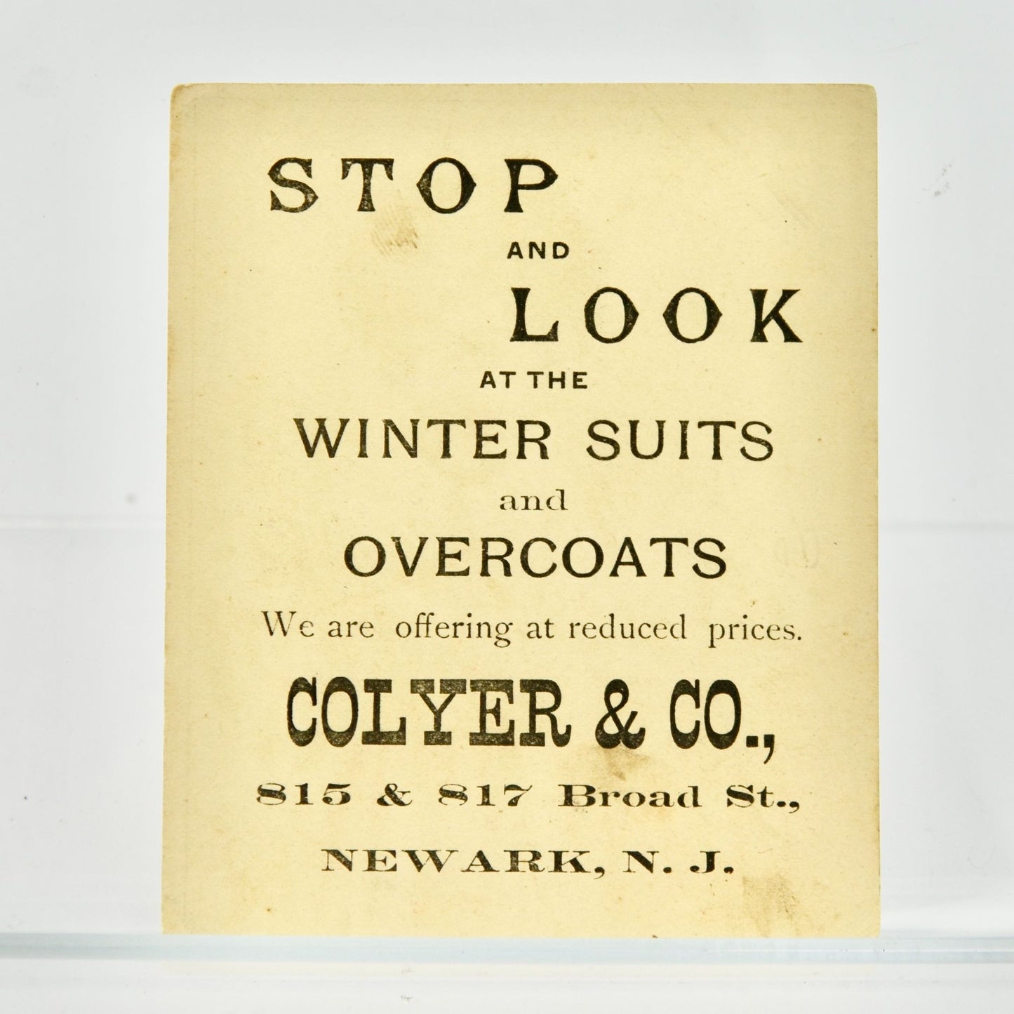 Colyer & Co. Newark NJ Antique Victorian Trade Card