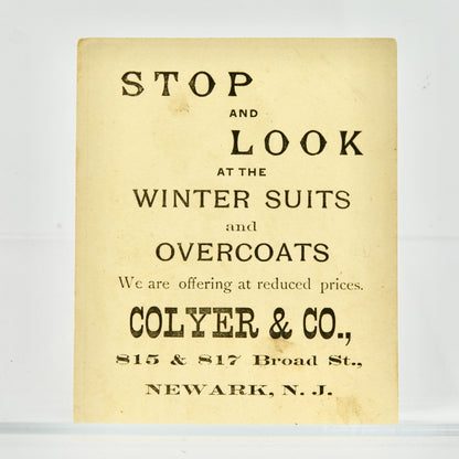 Colyer & Co. Newark NJ Antique Victorian Trade Card