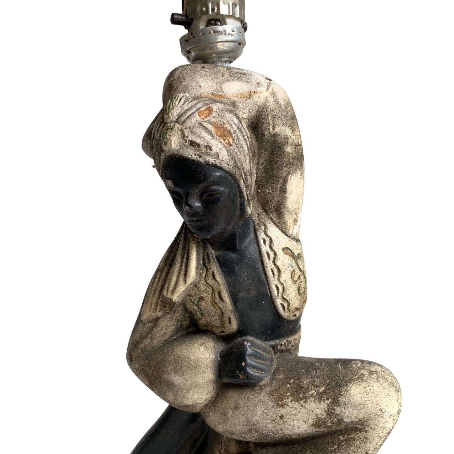 Vintage | Blackamoore Nubian Genie Turban Chalkware Lamp