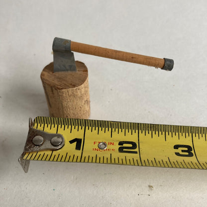 Vintage Wood Chopping Block Splitting Maul Axe Small Doll House Accessory