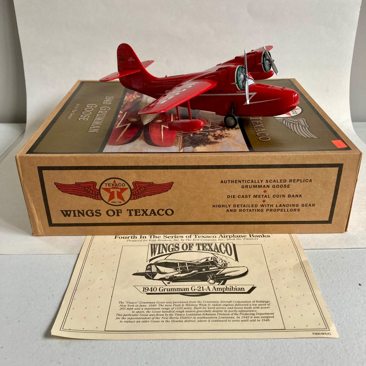 Vintage Wings of Texaco 1940 Grumman Goose Diecast Airplane Coin Bank w/ Box!