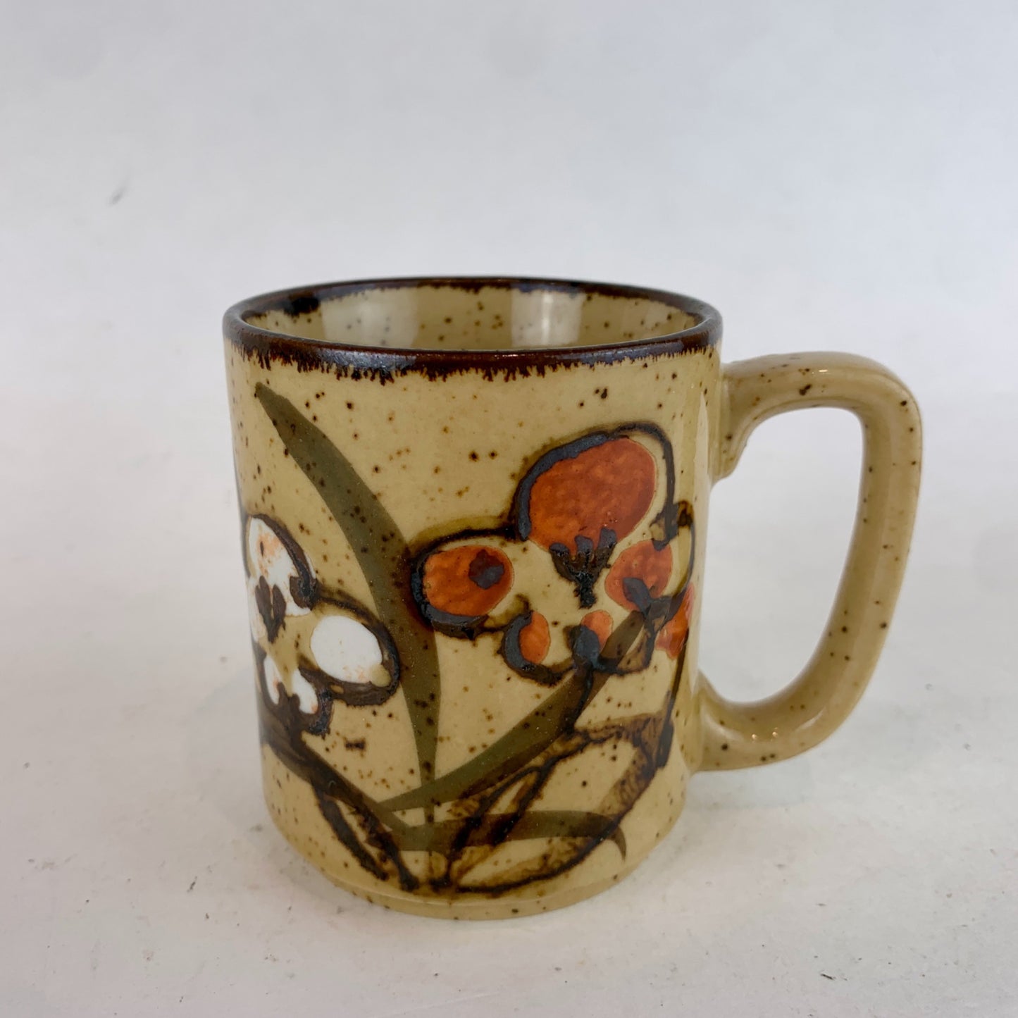 Vintage Japan Brown Speckled Floral Coffee Mug