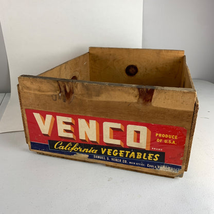 Vintage Venco California Vegetables Wood Wooden Crate Box