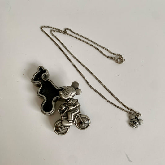 Vintage Mickey Mouse Pewter Necklace Earrings Brooch Pin Set