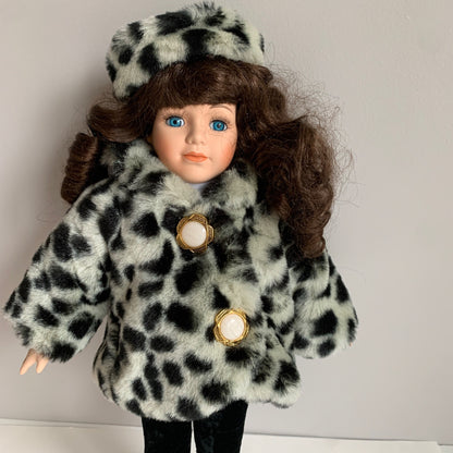 Dan Dee Soft Expressions Porcelain Doll Gray Cheetah Jacket
