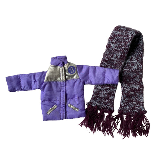 Barbie Purple & Silver Puffer Winter Jacket with Scarf