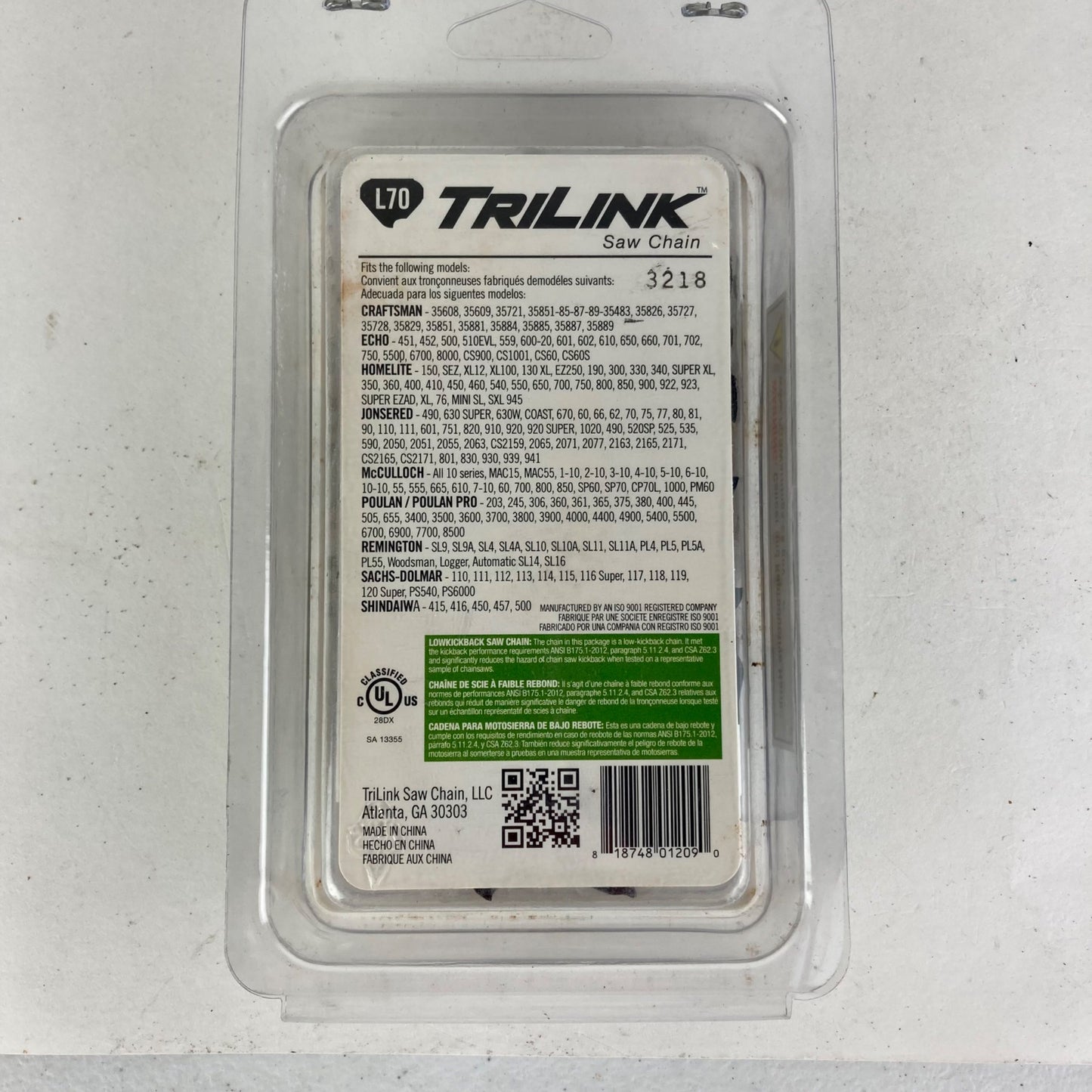 TriLink L70 Chainsaw Chain 20" Echo Homelite Poulan 3/8" .050" NEW