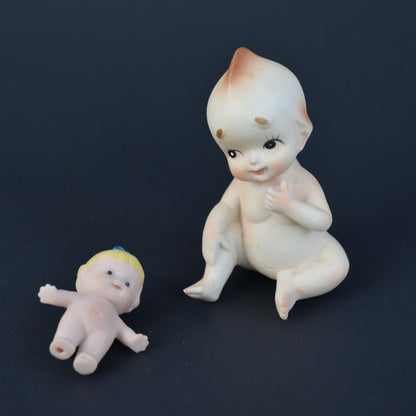 Vintage Bisque Porcelain Kewpie Doll Figurine & Brooch Pin Lot