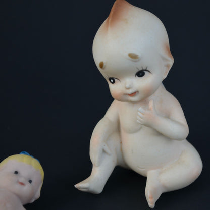 Vintage Bisque Porcelain Kewpie Doll Figurine & Brooch Pin Lot