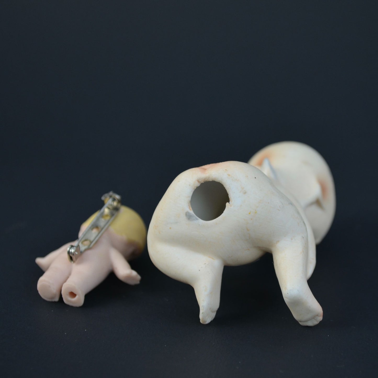 Vintage Bisque Porcelain Kewpie Doll Figurine & Brooch Pin Lot