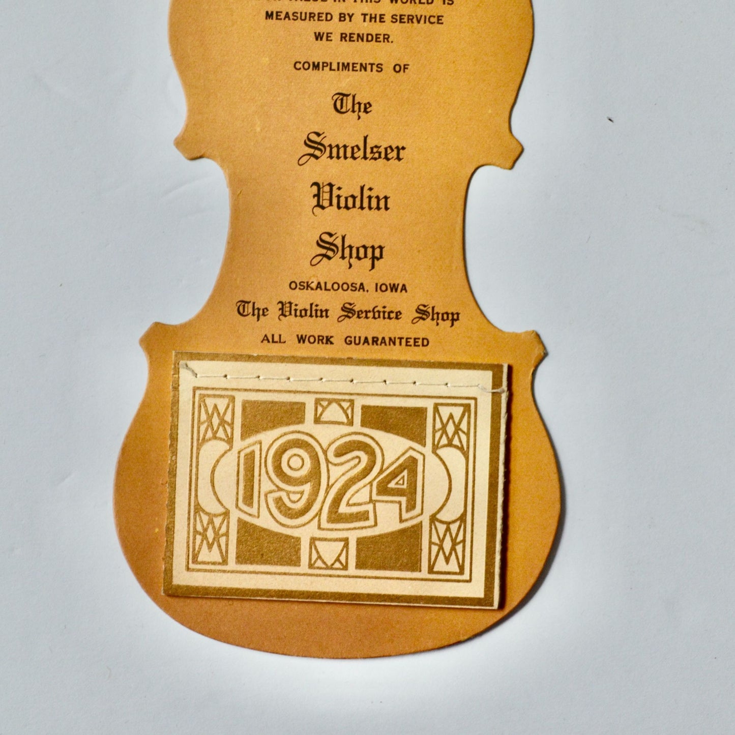 The Smelser Violina Shop Oskaloosa Iowa 1924 Calendar