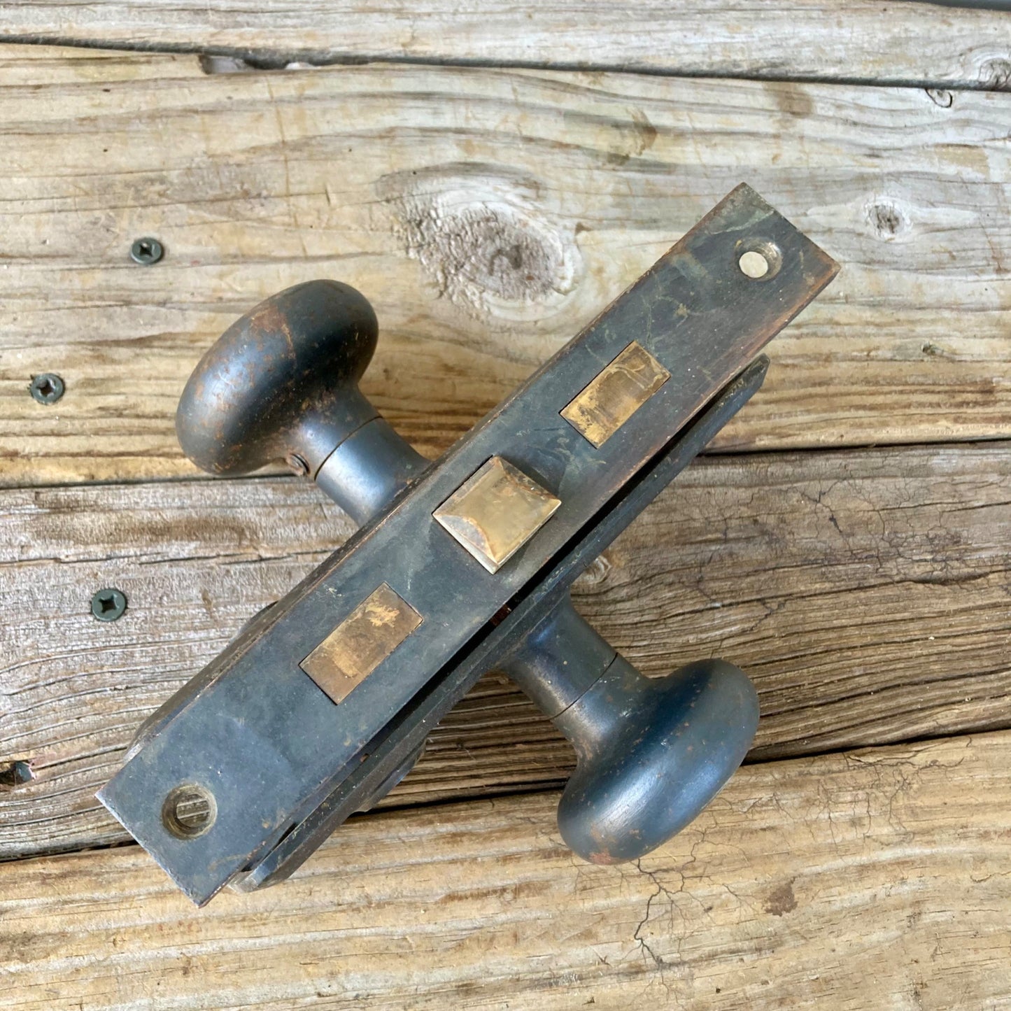 Vintage Corbin Door Knob Latch Set Antique Metal Iron Hardware