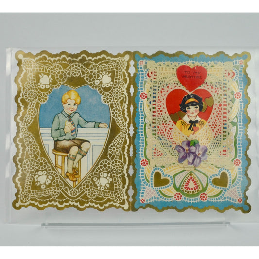 Vintage Valentine's Day Card Lace Detailed Front & Back
