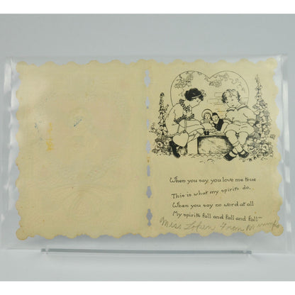 Vintage Valentine's Day Card Lace Detailed Front & Back