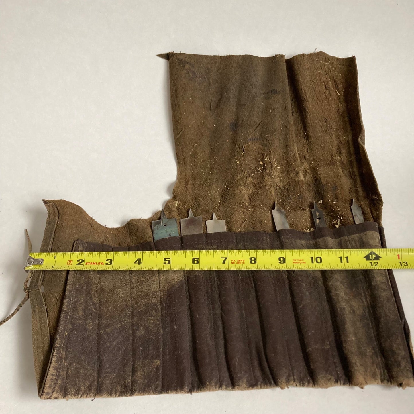 Vintage Leather Drill Bit Case Bag w/ 6 Wood Bits