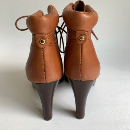 Lauren Ralph Lauren Darby Cognac Leather Boots Size 7