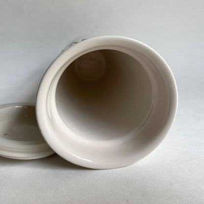 Rae Dunn White Ceramic WORK Travel Mug Lidded