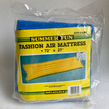 NOS Vintage Summer Fun Fashion Air Mattress 72 x 27" Blue Inflatable