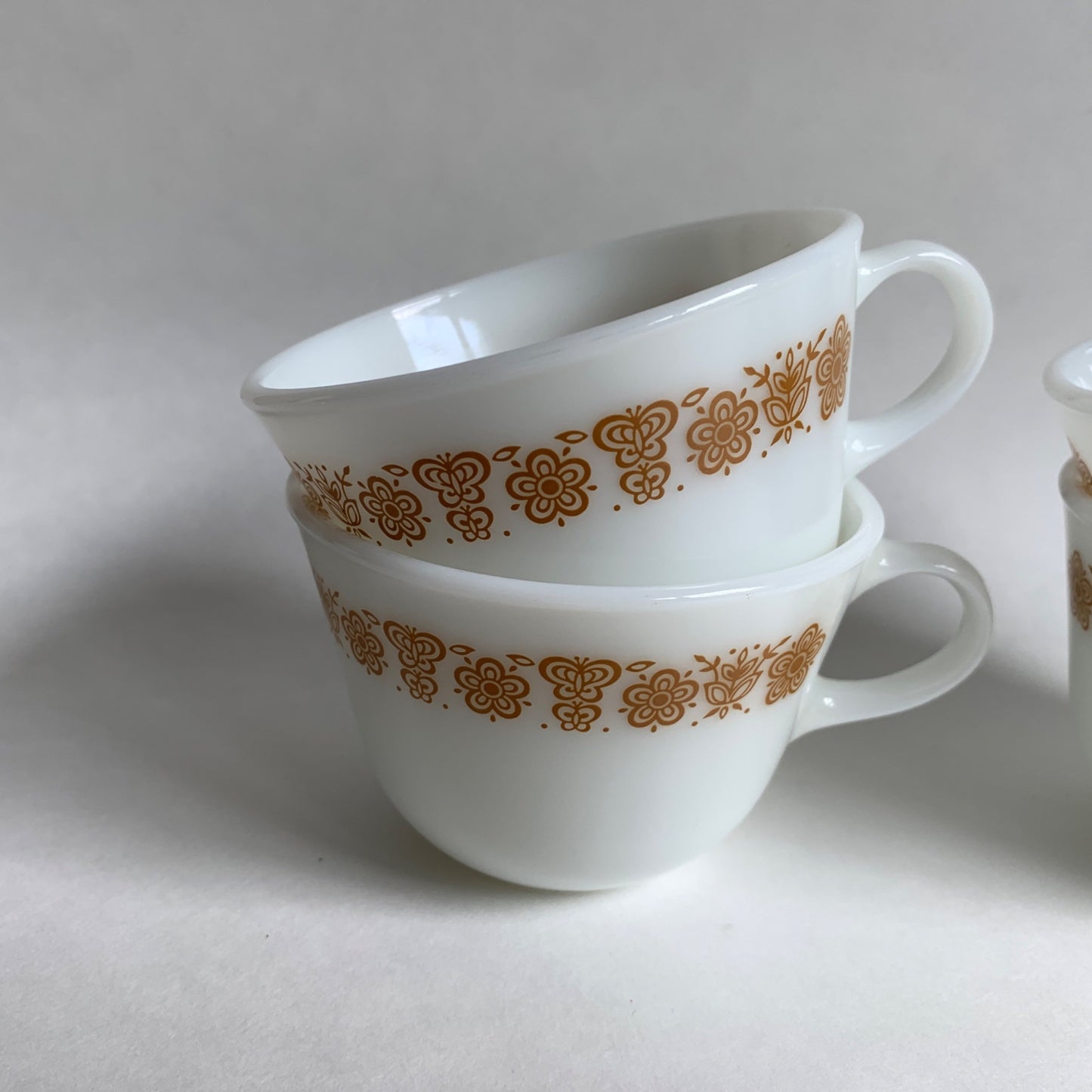 Pyrex Butterfly Gold Milk Glass Coffee Mugs Set of 4