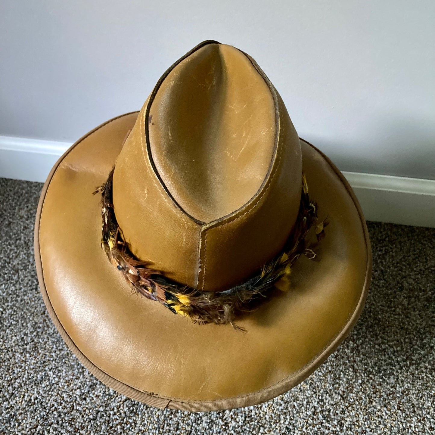 Vintage United Hatters Millinery Leather Cowboy Hat w/ Feathers USA Size Small
