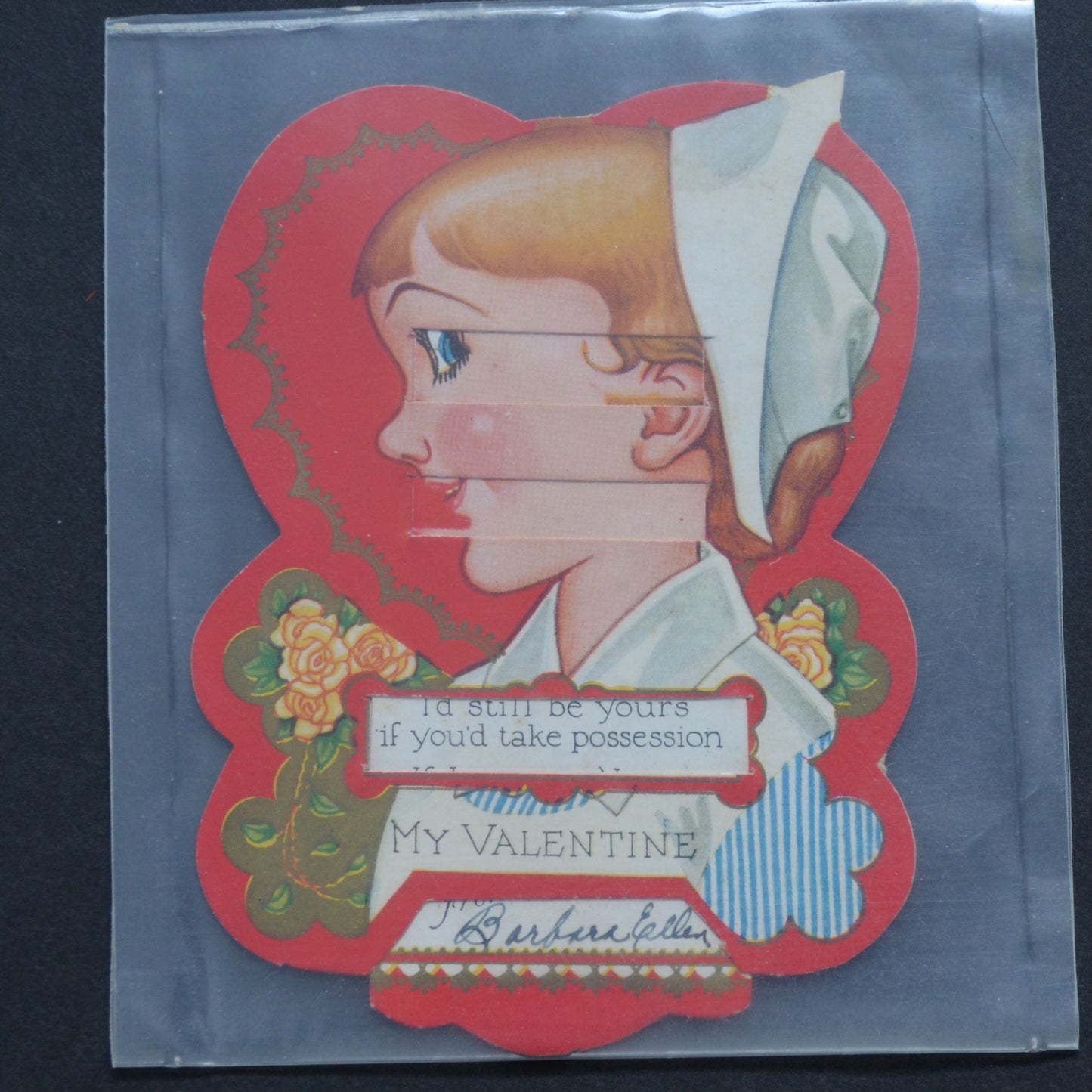 Vintage Valentine Card Nurse Articulating Pull
