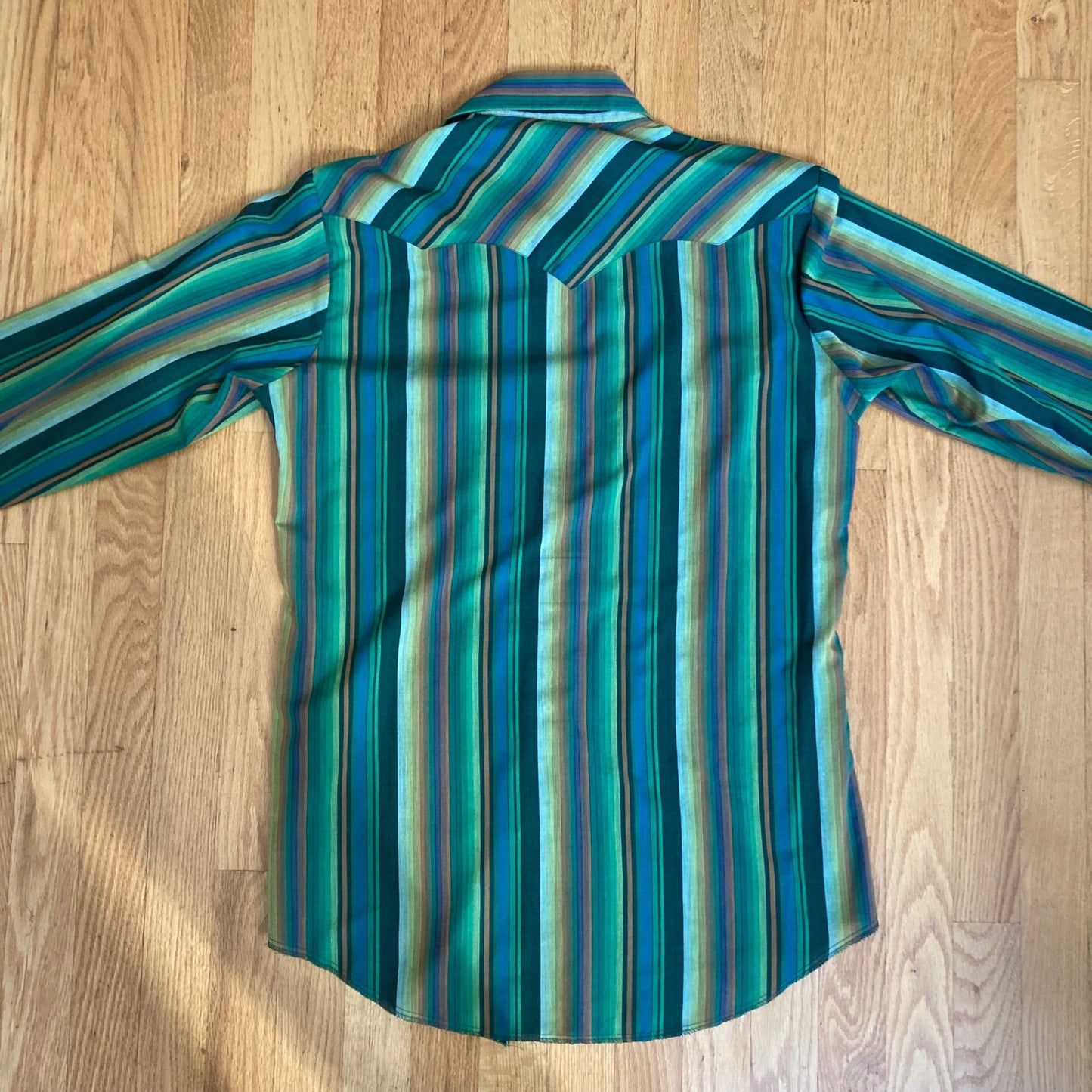 Vintage Champion Westerns Long-Sleeve Shirt Green Striped Pearl Snap Men Size 33