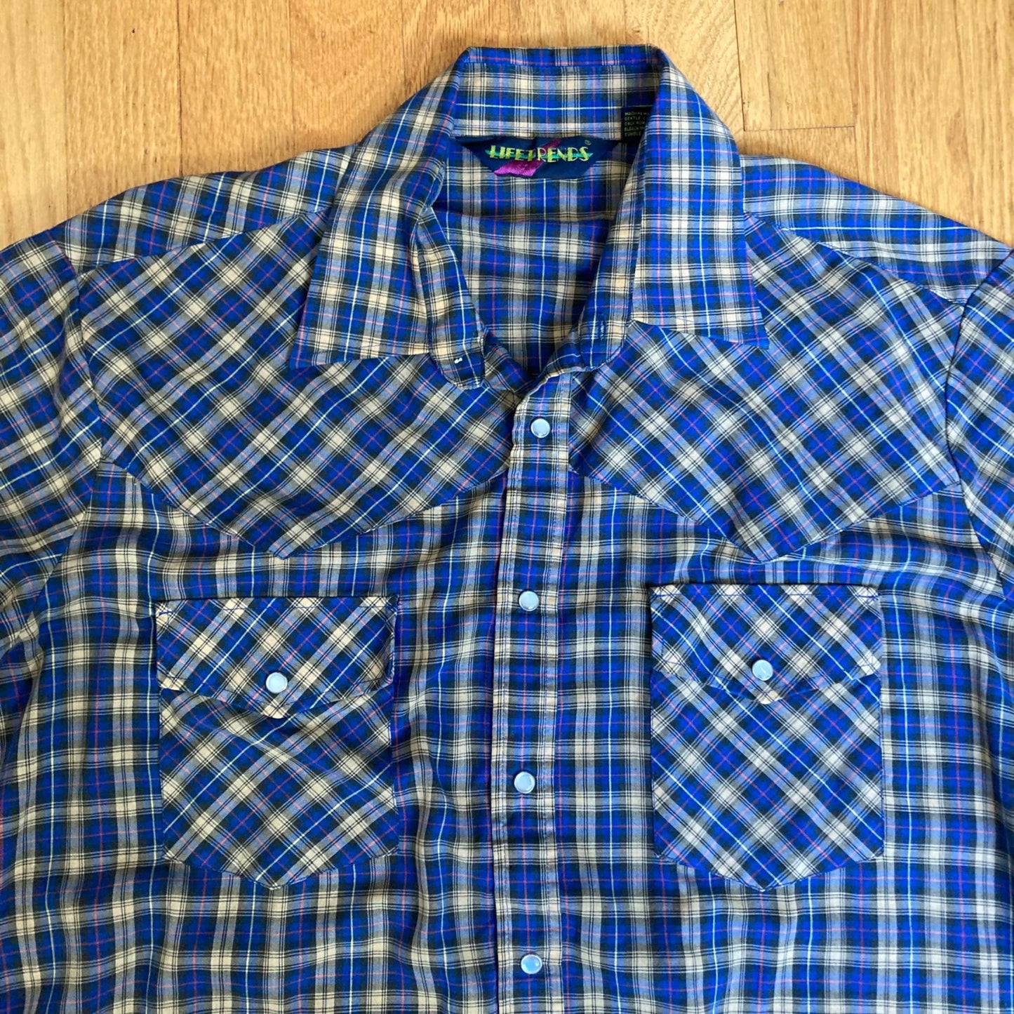 Vintage Lifetrends Long-Sleeve Western Shirt Pearl Snap Plaid Men's Size Large