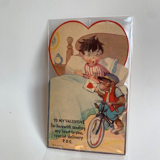 Vintage Valentine's Day Card Bicycle Monkey Boy